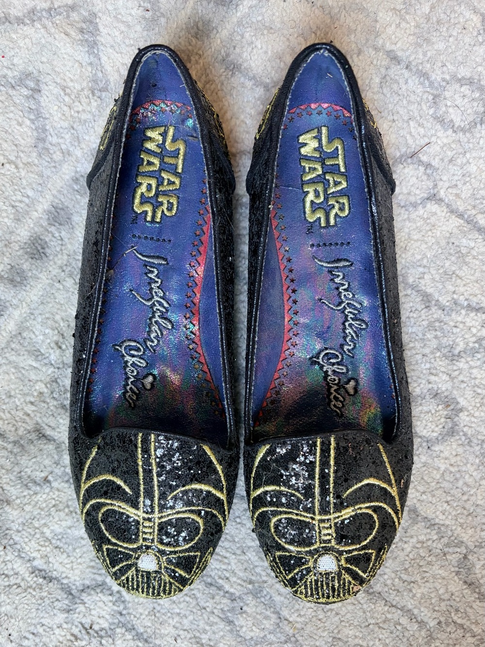 Irregular Choice Star Wars Black Glitter Flats with Gold Detailing